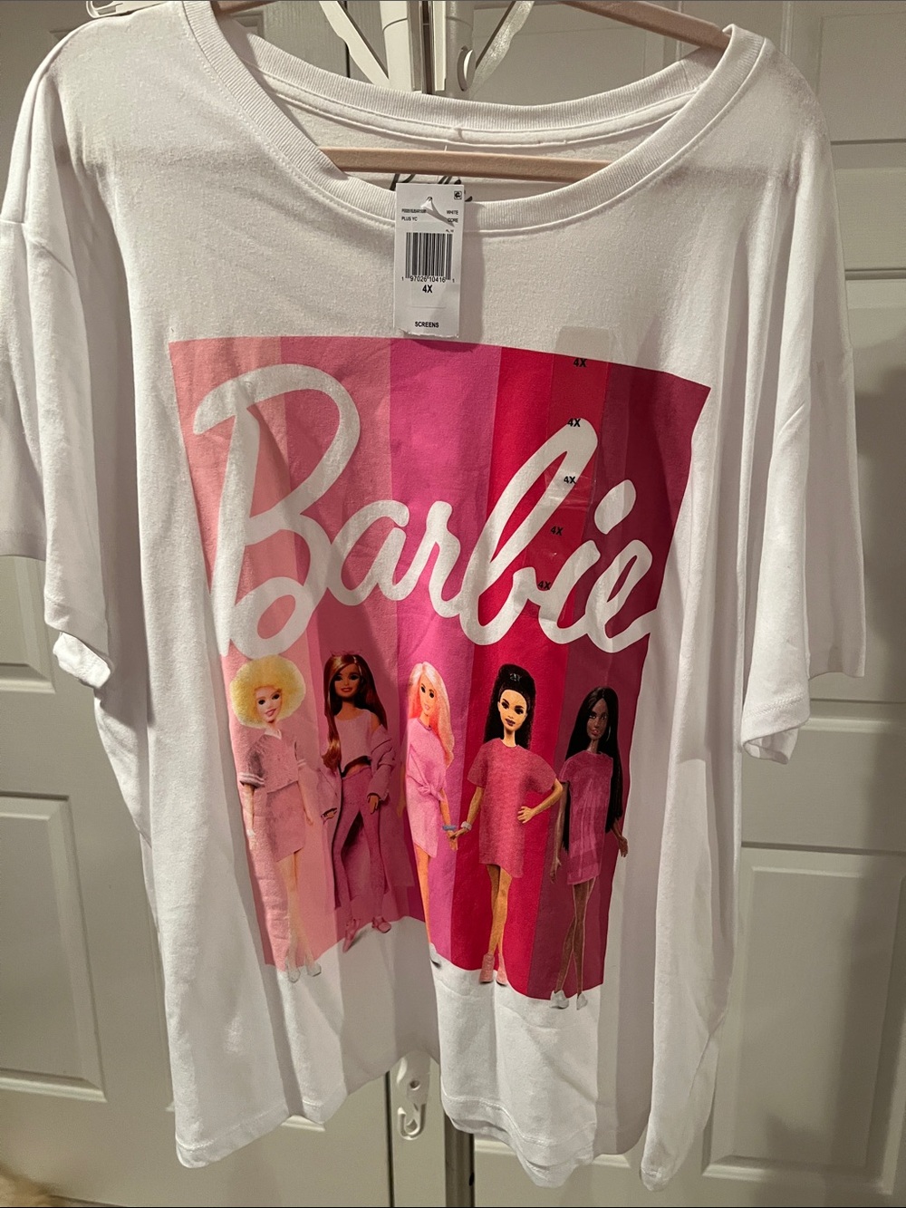 Barbie White Tee with Pink Doll Graphic 4X NWT